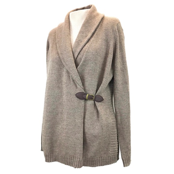 Cynthia Rowley Sweaters - Cynthia Rowley Long Tan Merino Wool Wrap Sweater L